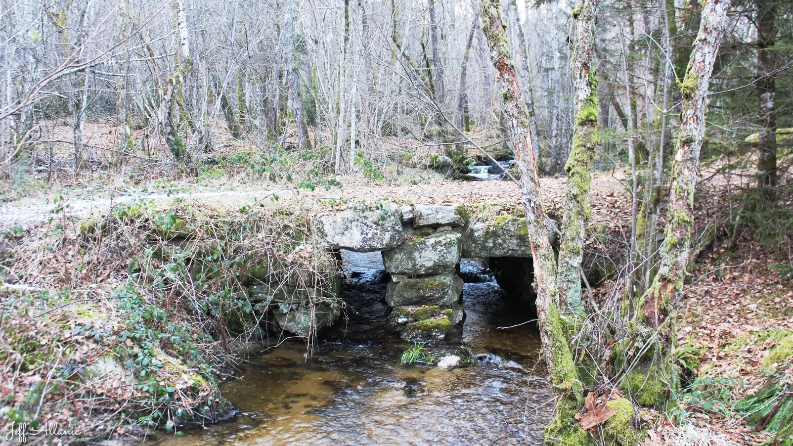 Corrèze découverte - Photo N° 5 - Le pont de pierres plates et la cascade de Grafoulière - 19200 - Chaveroche -  - 